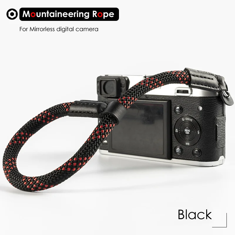 Напульсник для камеры альпинистский нейлоновый веревочный ремень для беззеркальной цифровой камеры Leica Canon Nikon Olympus Pentax sony - Цвет: Black