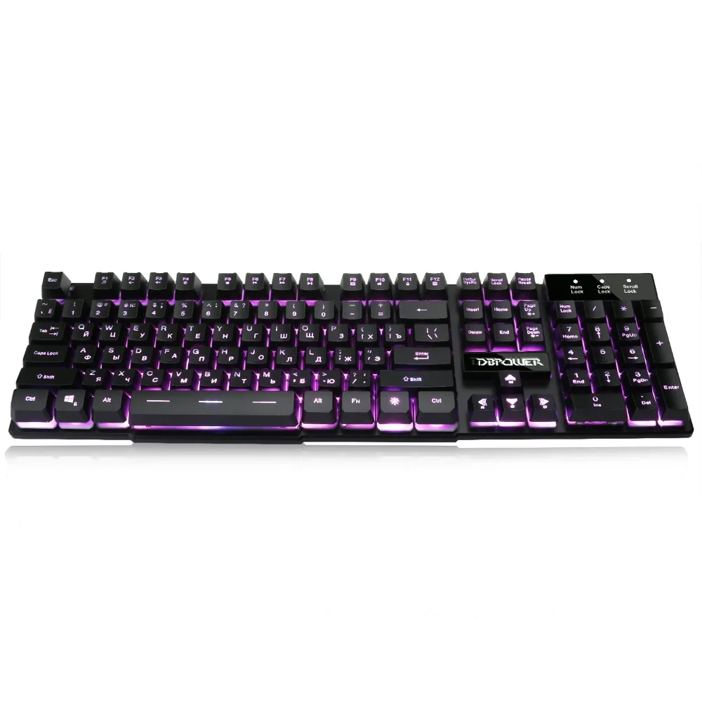 DBPOWER России Customized Игровая клавиатура с 3 х цветов подсветкой KeyCaps Teclado Gamer для