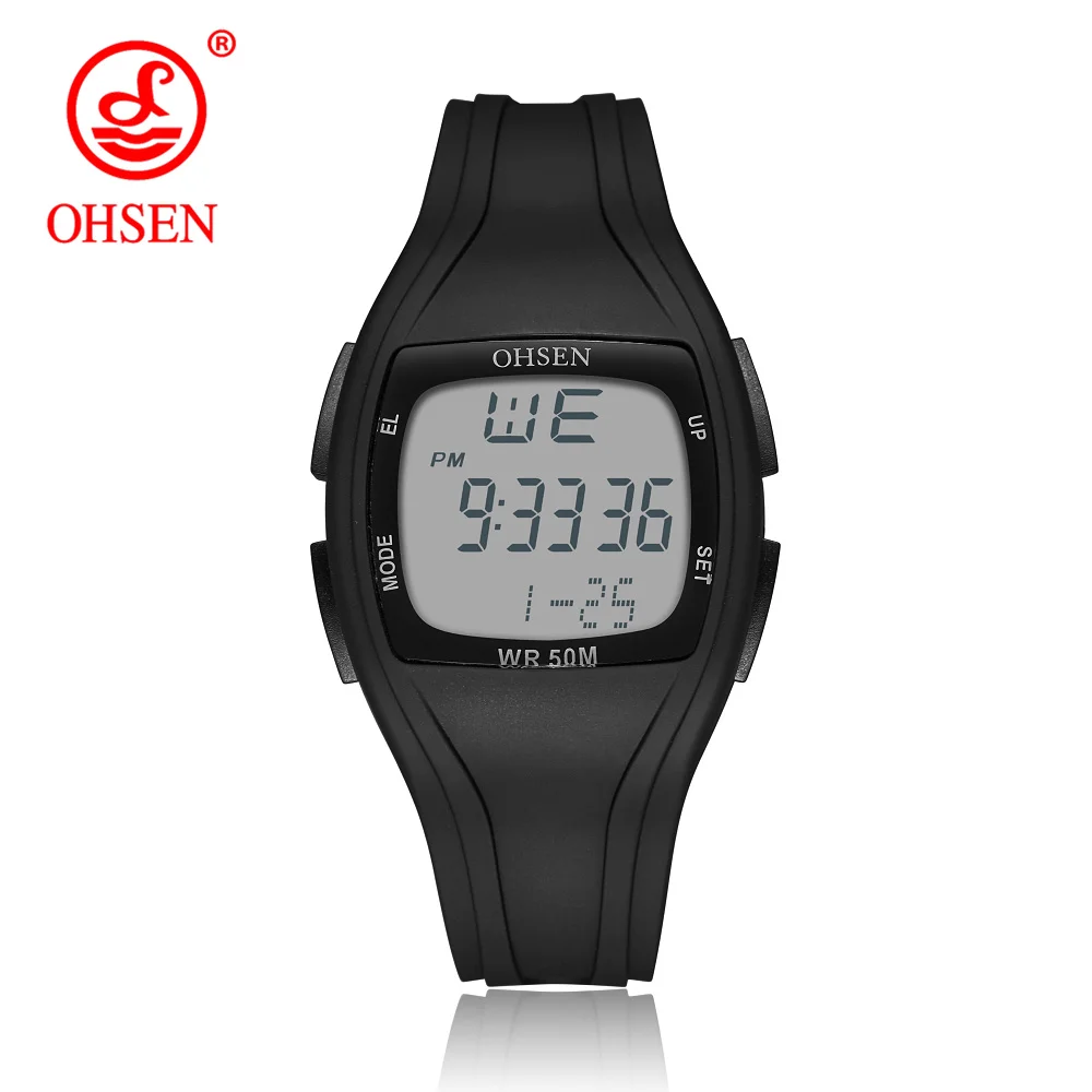 OHSEN Брендовые женские спортивные цифровые ЖК-часы 50 м для дайвинга с фиолетовым циферблатом и силиконовым ремешком водонепроницаемые наручные часы relogio feminino - Цвет: Black Watch