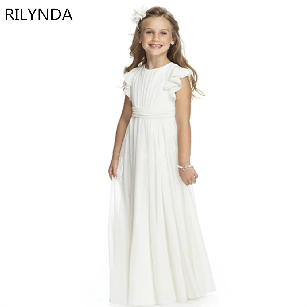 

NEW Flower Girl Dress For Weddings A-Line Long Short Sleeves Pageant Dresses Short Sleeve Feather Appliques Prom Gowns Vestido