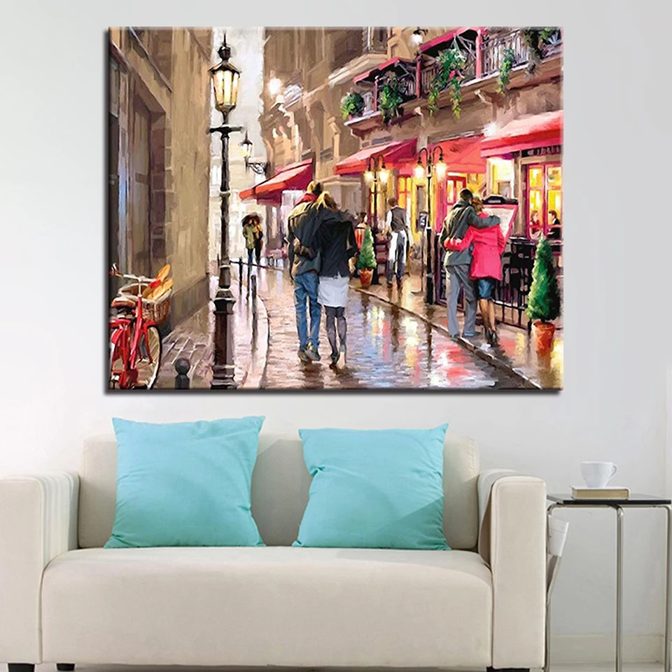 

Wall Modular Artwork Night View Oil Paint Painting By Numbers Street Lovers Pictures Drawing Coloring On Canvas By Hand Frame