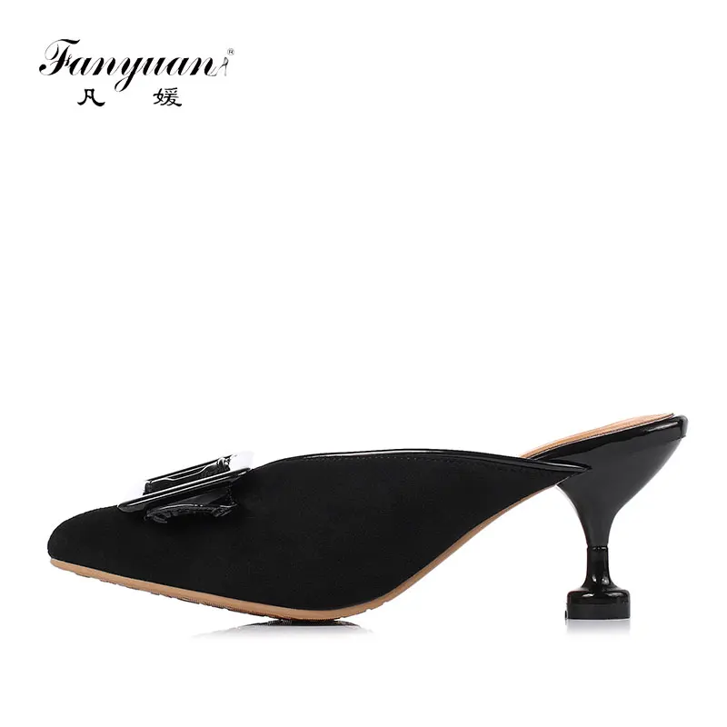 

Fanyuan Fashion Leopard Mixed Colors Slippers Summer Pointed Toe High Heels Sexy Buckle Outside Ladies Slides women shoes