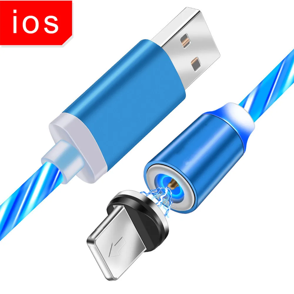 Dazzle светодиодный светящийся Магнитный кабель для быстрой зарядки Micro usb type C зарядное устройство для iphone 6 7 X XS для samsung a50 Redmi 5 6 Note 7 Pro - Цвет: Blue ISO Cable