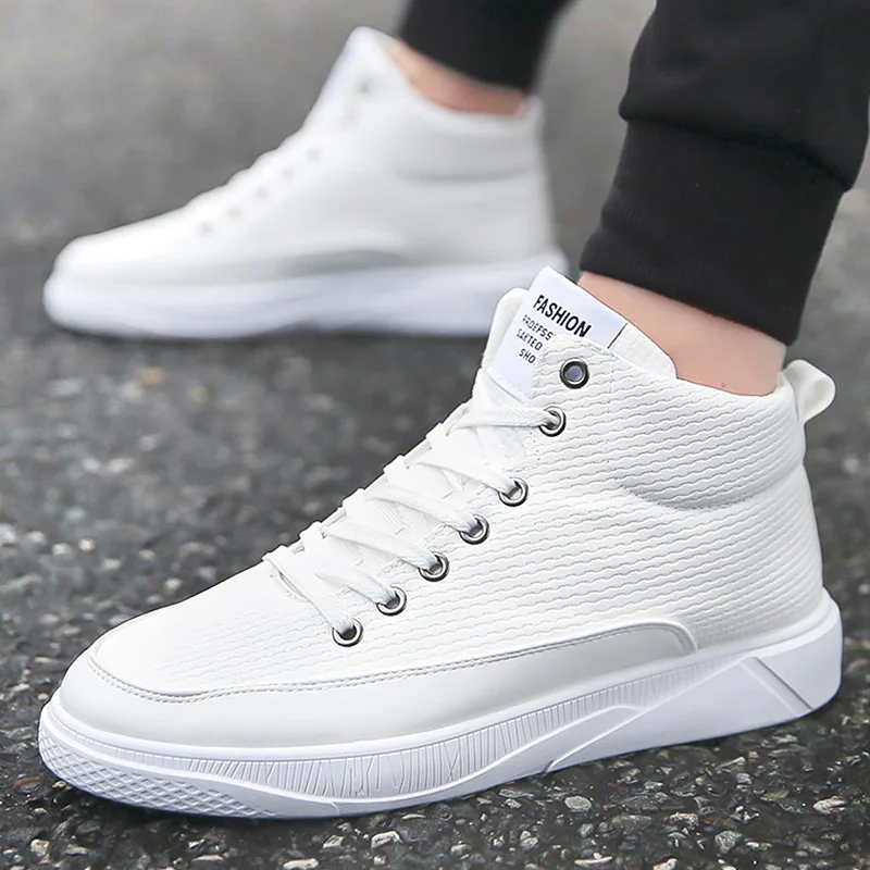 High top sneakers boys sports shoes white vulcanized shoes men leather sneakers ankle boots cotton fabric casual shoes