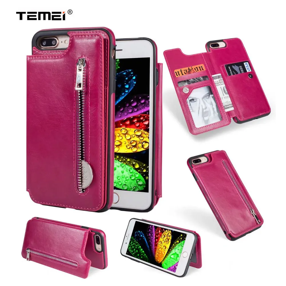 Wallet Phone Case Shockproof Zipper Pocket PU Leather Shell Back Photo