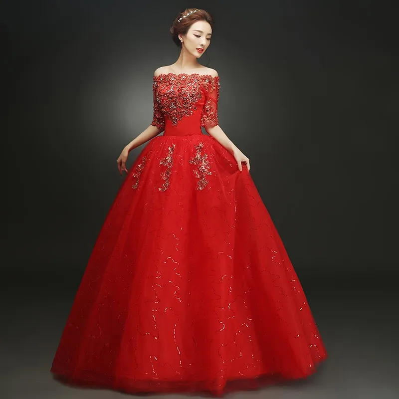 2 цвета,, сексуальное красное Новое поступление года, Красное Кружевное платье принцессы с вырезом лодочкой, блестящее свадебное платье, бальное платье на заказ