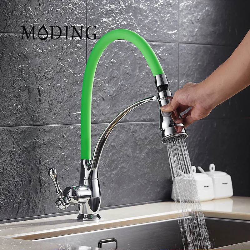 MODING Kitchen Faucet Pull Out Chrome Cast 360 Degree Rotating Cold And Hot LED Kitchen Taps