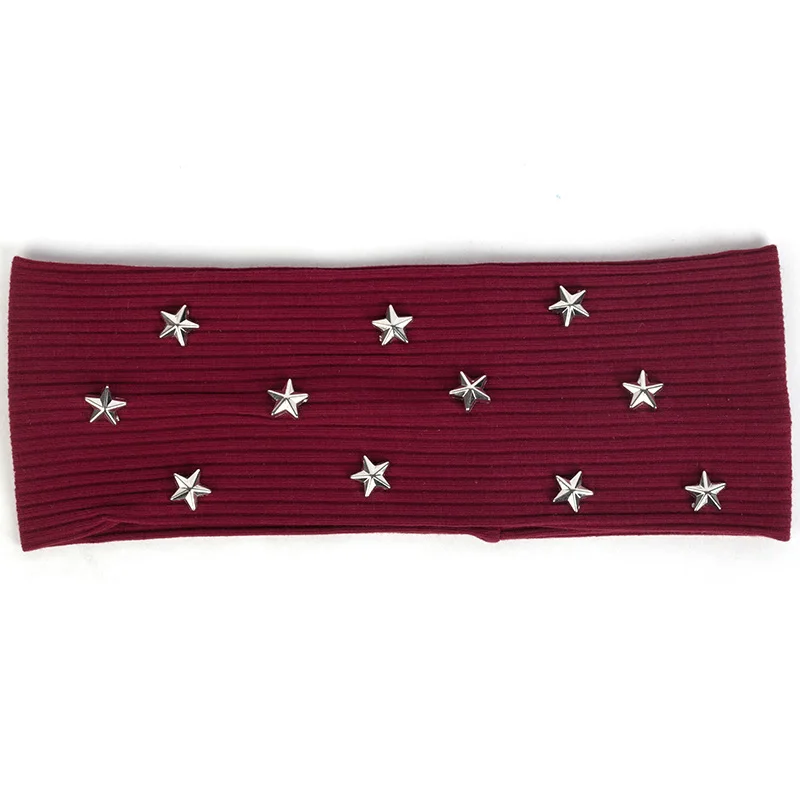 Wine red Silver Летние женские популярные фирменные хлопковые обруч со звездой Повседневное мягкой ребристой головной убор-лента для волос аксессуары для femme подарки для девочек на день рождения - Цвет: Wine red Silver