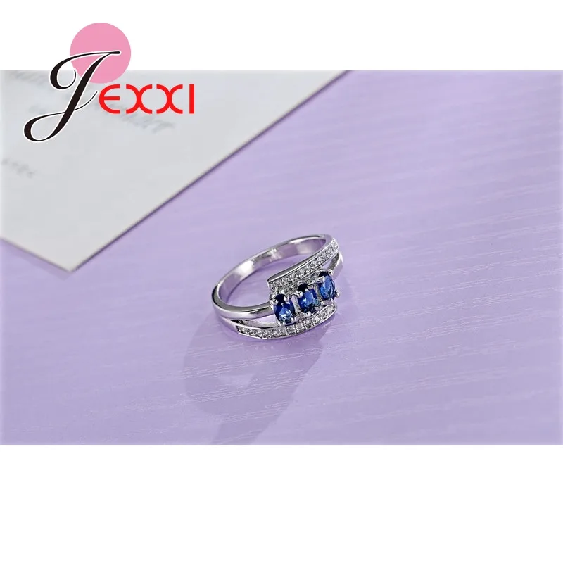 Роскошные голубой фианит вечерние кольца для женщин модные ювелирные изделия 925 стерлингового серебра для женщин обручальное кольцо на годовщину