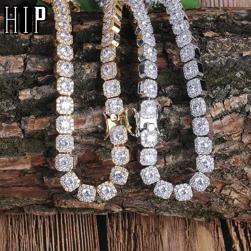 Tanie Hip Hop 10MM Bling Iced Out łańcuch tenisowy plac krata AAA CZ kamień złoty srebrny Cubic cyrkon Chokers naszyjniki dla mężczyzn biżuteria