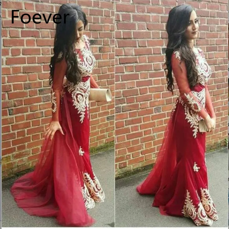 Vestido de festa красное платье для выпускного вечера с длинным рукавом Золотая