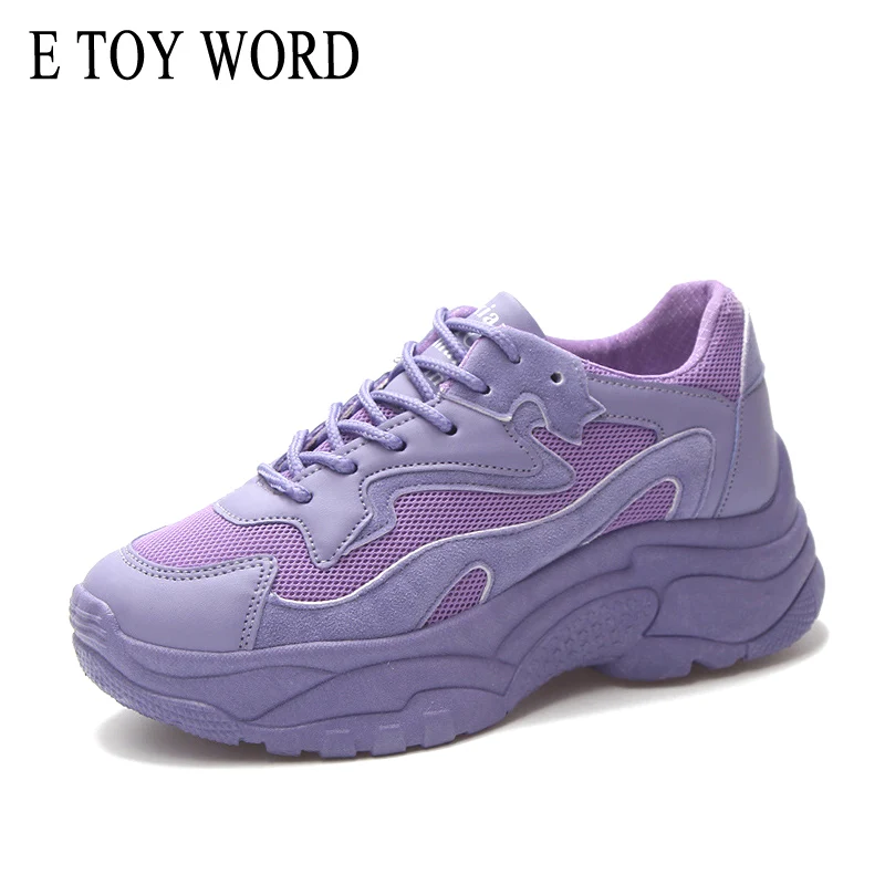 

E TOY WORD Chunky Sneakers 2019 Fashion Basket Platform Sneakers Harajuku Lace Up Pink White Female trainers Heel Casual Shoes