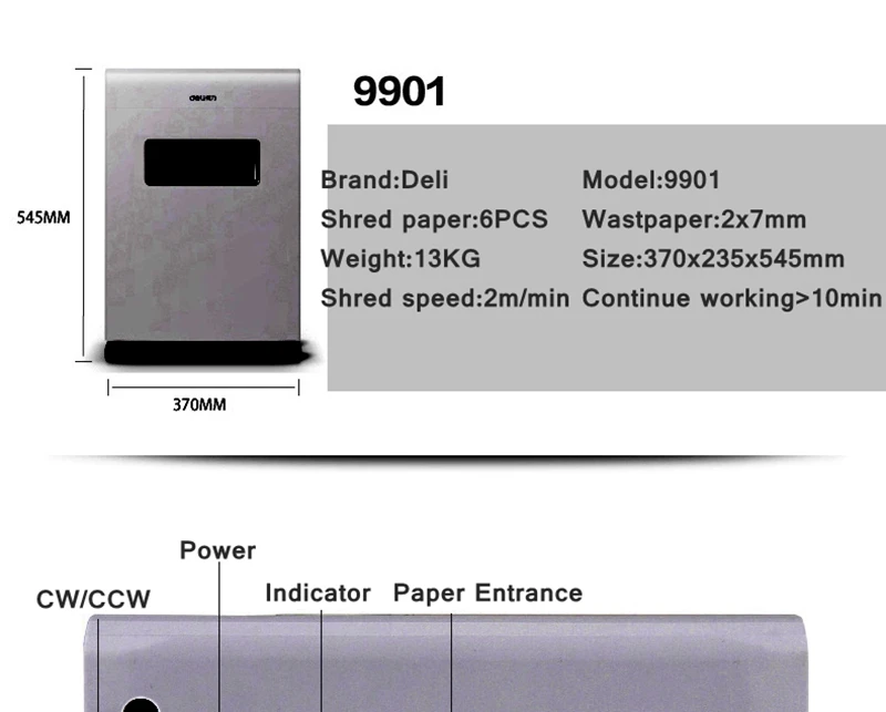 [ReadStar] Deli 9901 машина для измельчения бумаги офис 23L объем 220-230VAC/50 Гц Энергосбережение Авто стопа бумаги Шредер Тип Ящика