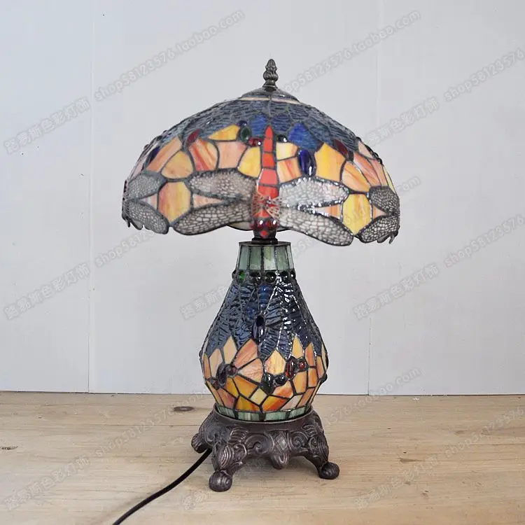 Высокая-конец Европейский Стиль 12 дюймов Стрекоза кластера лампа Тиффани винтаж искусство освещение бар прикроватная тумбочка для спальни стекло лампы