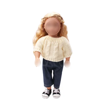 

18 inch Girls doll clothes Casual rice white suit + pant American new born dress Baby toys fit 43 cm baby accessories c161