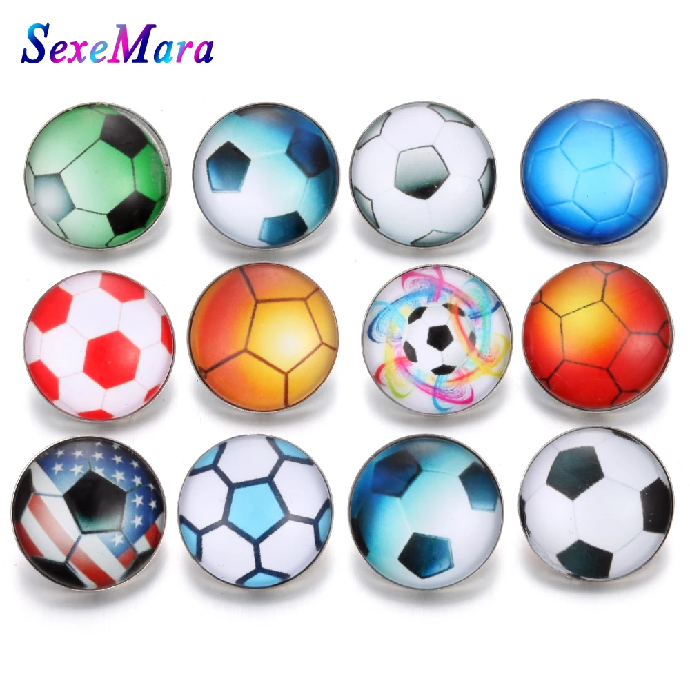 

10pcs/lot Sports Football basketball Glass Snap Button Jewelry Fit DIY 18mm Snap Bracelet Replaceable Button Jewelry