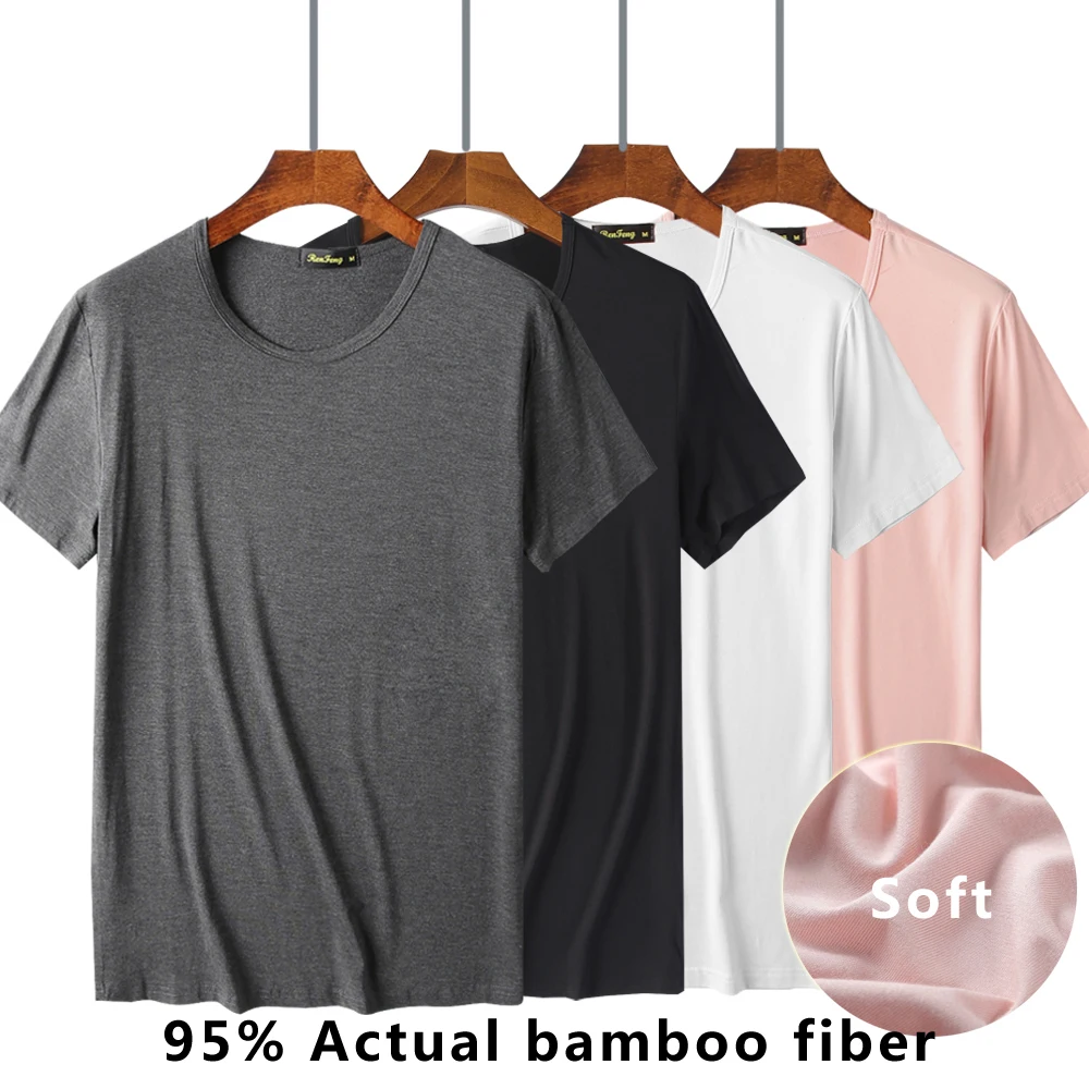 Günstig Komfortable herren Traditionellen crew neck bambus faser viskose unterhemd, schwarz weiß rosa grau, kurzarm t hemd männer RF17B619