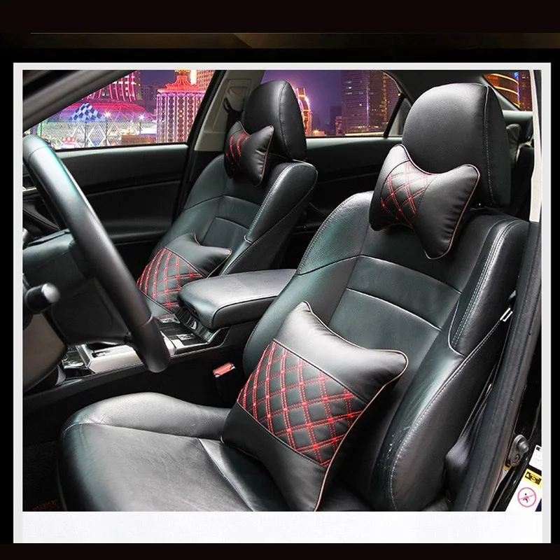 

2pcs/set Car Seat Headrest Pad Seat Supports Back Leather Head Neck Rest Cushion Pillow Car Headrest Pillow Car Styling
