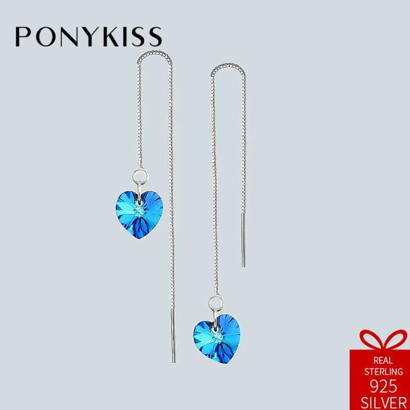 

PONYKISS Romantic S925 Sterling Silver Heart Drop Earrings Women Prevent Allergy Fashion Crystal Anniversary Jewelry Party Gift
