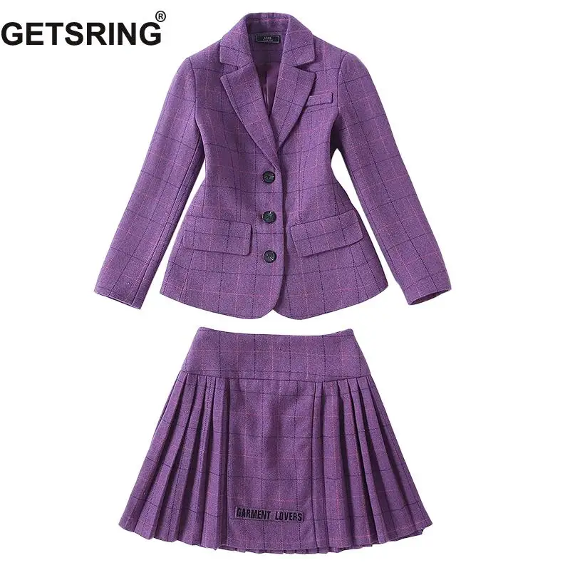 GETSRING женские комплекты однобортный пиджак с вышитыми буквами плиссированная