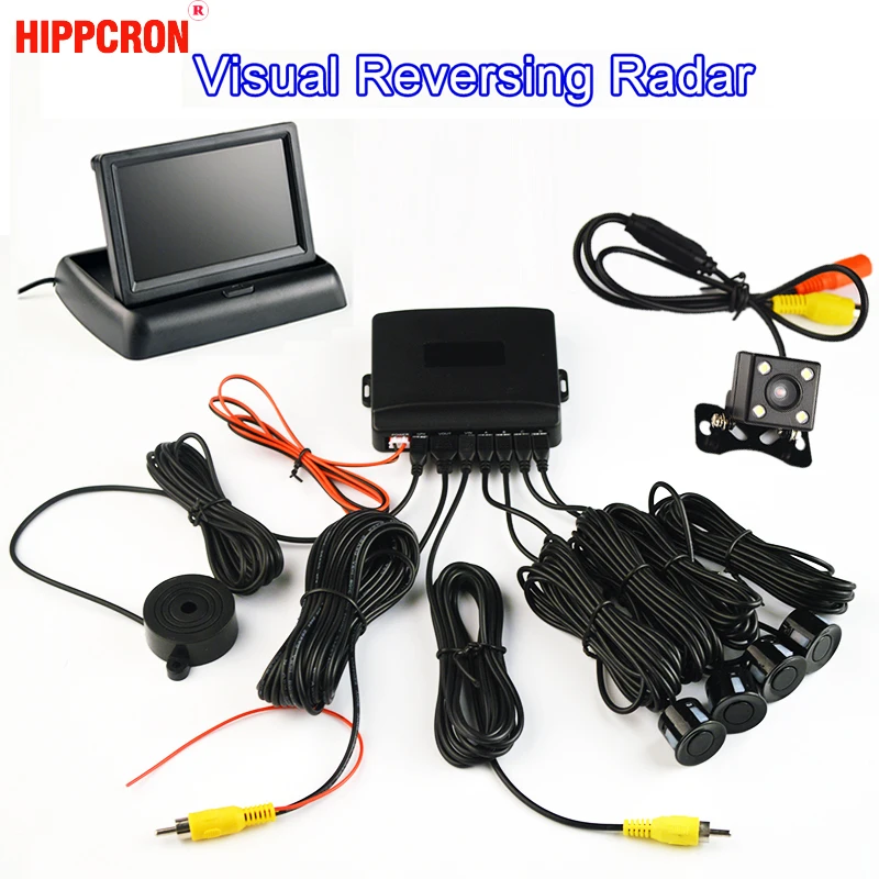 

LCD Monitor + Rearview Camera Car Parking Sensor Kit 4 Sensors Buzzer 22mm Visual Reverse Radar Sound Alert Auto Assistance