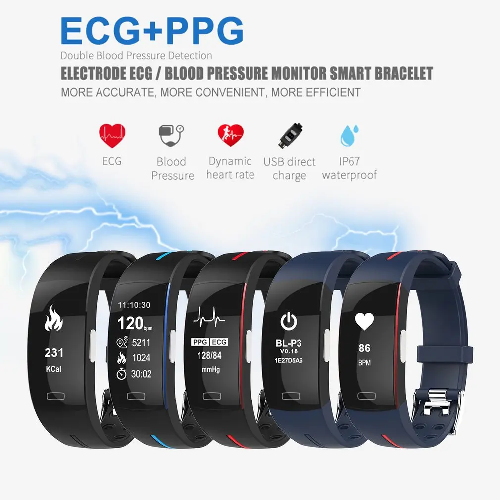 

P3 Smart Band ECG+PPG Monitor Blood Pressure Watch Real-time Heart Rate Sport Fitness Tracker Smart Bracelet for IOS And Android