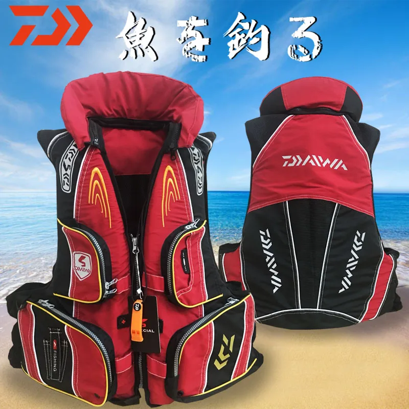 ¡Novedad de 2020! Chaleco salvavidas con luz reflectante DAIWA, chaleco salvavidas para pescar para exteriores, chaleco salvavidas con múltiples bolsillos de 120 kg - 3