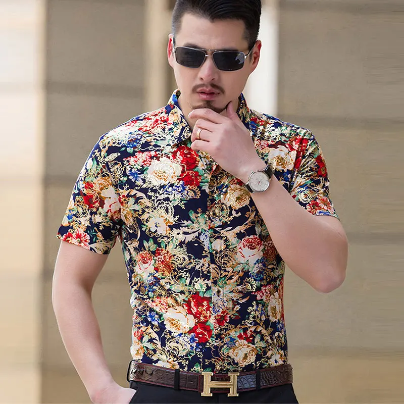 2017 Stylish Men Shirt Luxury Brand Designer Floral Butterfly Print ...