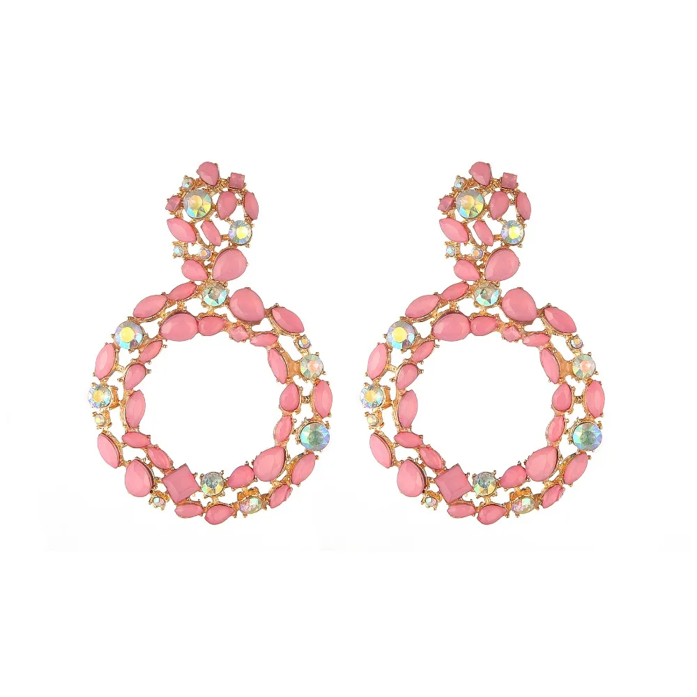 

Round Rhinestone Statement Earrings 2019 Big Crystal Earrings For Women Large Circle Fashion Earing Luxury Party Evening Jewelry