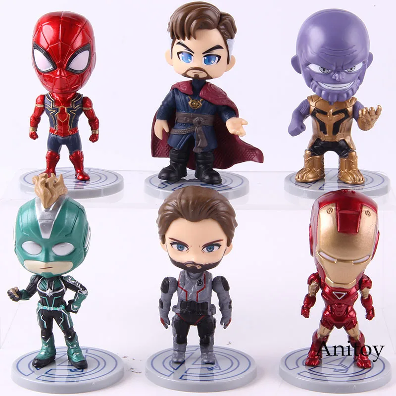 

Avengers Endgame Figure Thanos Iron Man Captain America Spiderman Doctor Strange Captain Marvel Q Version PVC Toys 6pcs/set