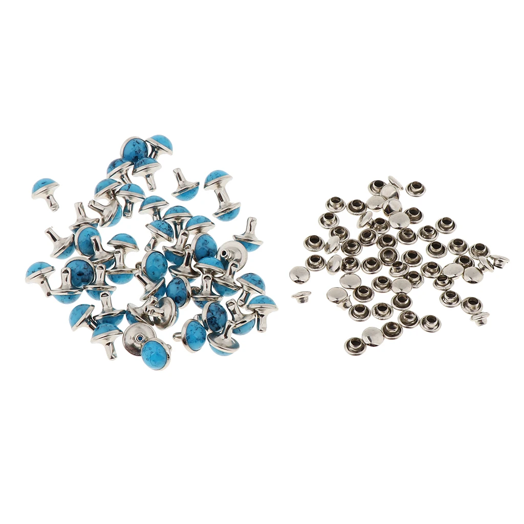 50 Sets Round Turquoise Rapid Rivets Stud for DIY Leather Craft Decoration