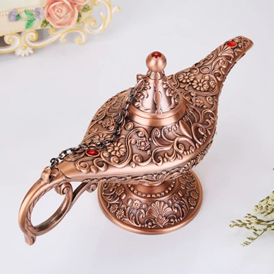 ERMAKOVA Colorful Large Metal Magic Genie Lamp Incense Burner Vintage Rare Legend Oil Lamp Home Office Decoration Gift - Цвет: Red Bronze