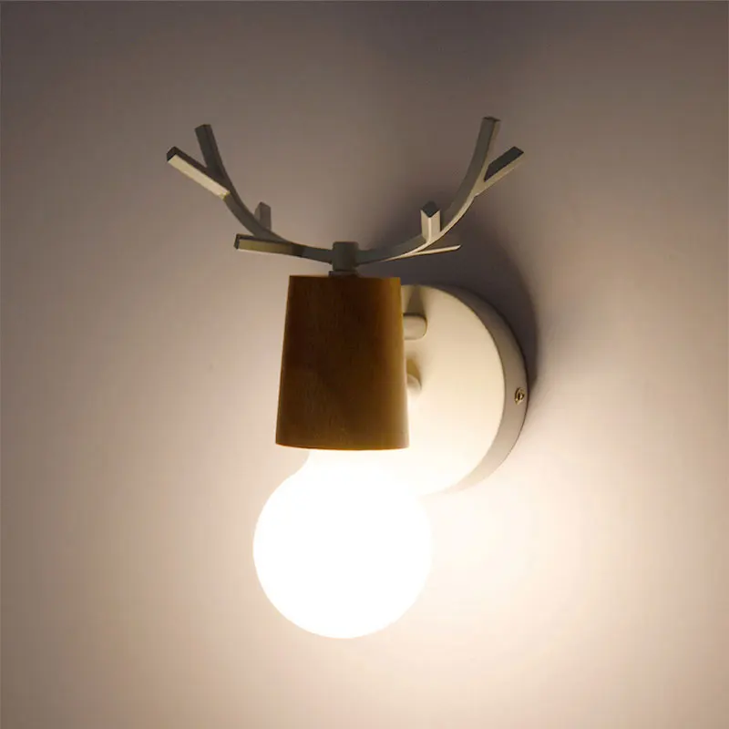 Nordic Creative Deer Antlers LED Wall Lamp Modern Wooden White Black Bedside Lights For Living Room Bedroom Corridor Wall Lights (14)