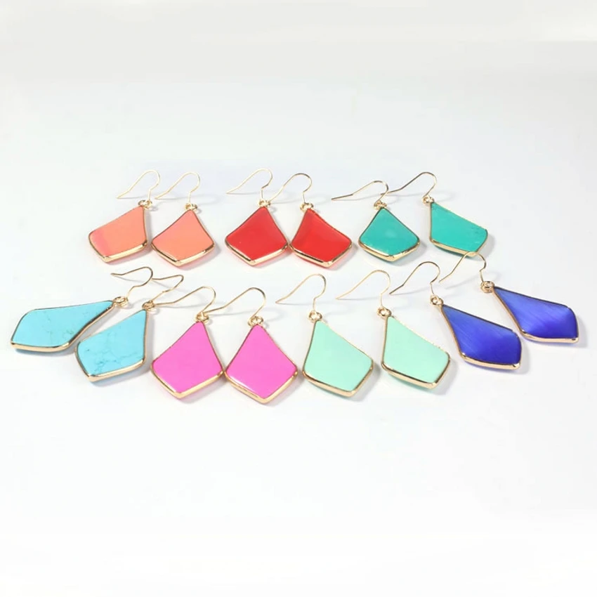 

Wholesale 10Pair 24 k gold plated briefness natural mixture stone Water Drop Earring Women Lucky Stone Eardrop