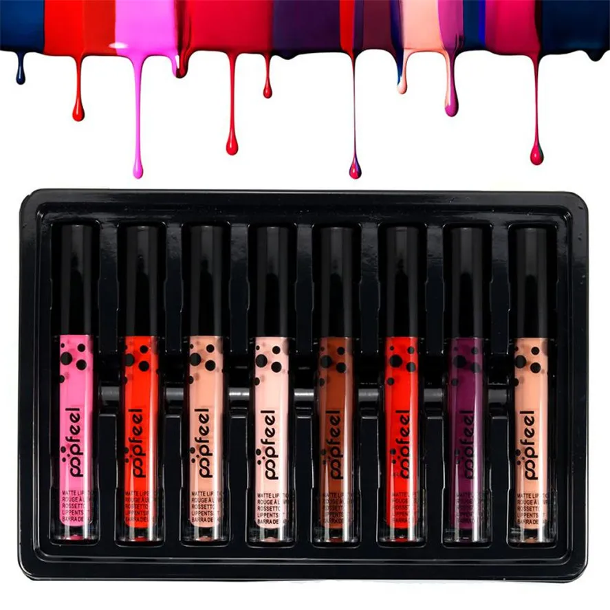 New liquid lipsticks popfeel 8 Colors Set Makeup Matte Lipstick Lip