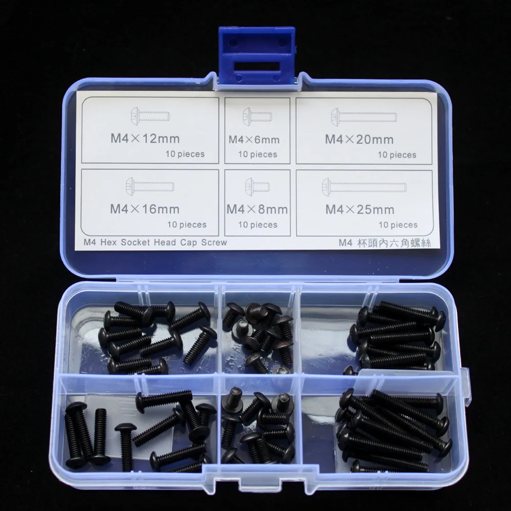 

Button Head Socket Cap Screw M4 Qty 60pcs Assortment Kit 6 size 134262