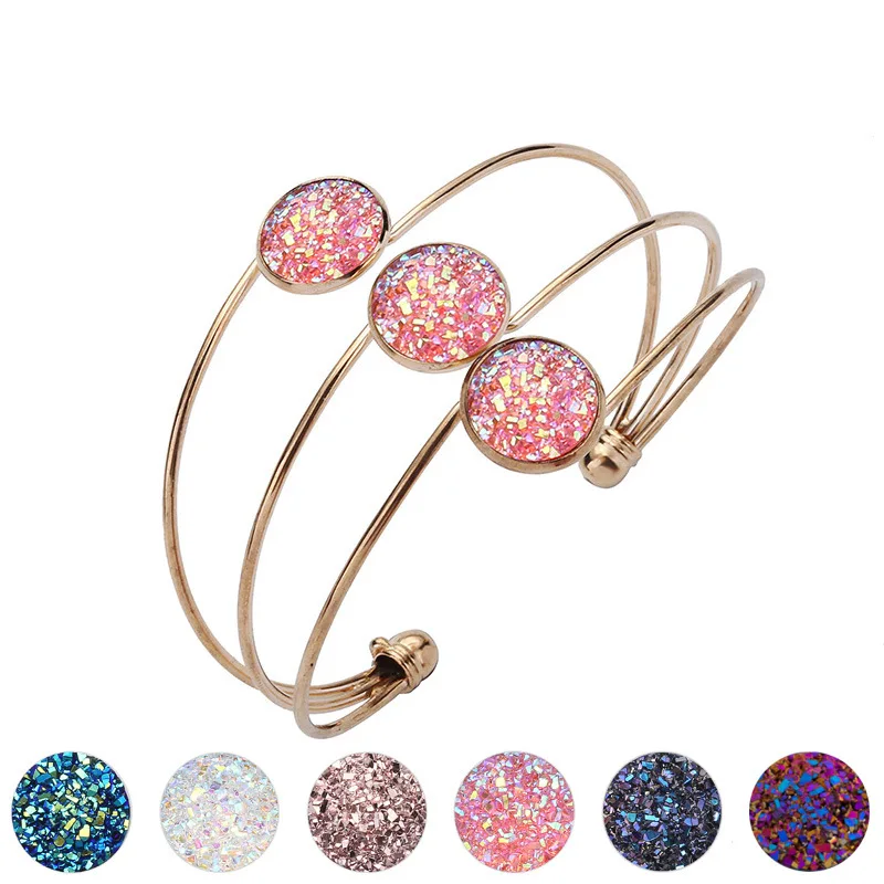 

Hesiod Unique Design Multilayer Pink Blue Adjustable Colorful Crystal Stone Gold Silver Open Bangle Bracelets for Women Wedding