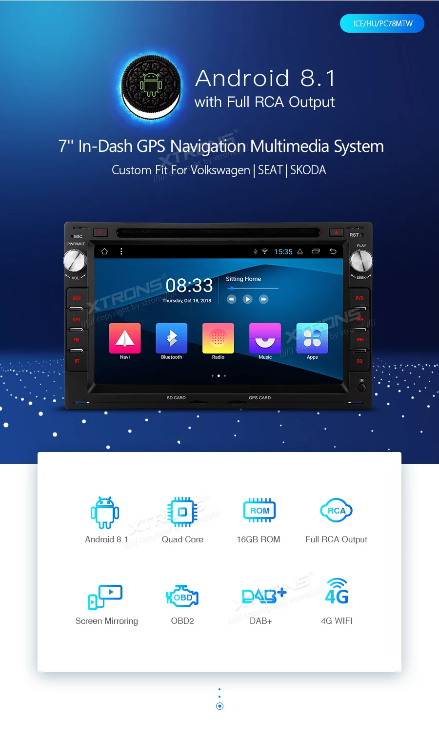 Excellent XTRONS 7" Android 8.1 Quad Core Car Multimedia DVD Player for Volkswagen for seat for SKODA RCA GPS Navigation DAB TPMS WIFI 0 Excellent XTRONS 7" Android 8.1 Quad Core Car Multimedia DVD Player for Volkswagen for seat for SKODA RCA GPS Navigation DAB TPMS WIFI 0