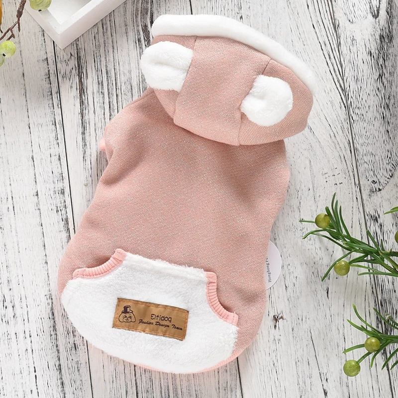 

Cute Two Fee Winter Dog Clothes Blue Pink Color S XXL Super Warm And Soft Cotton Padded Pet Winter Cat Hoodie Supplies