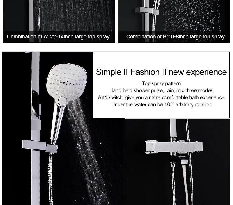Bathroom Shower System Faucet Set with Rainfall Shower Head & Handheld  Brass Thermostatic Water Rainfall Shower Set Faucet (5)