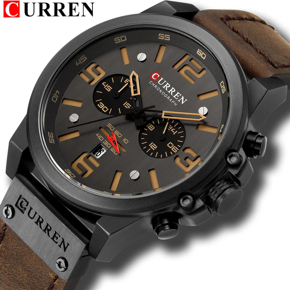 CURREN Top Brand Luxury Quartz Men Chronograph Watches Leather Strap Business Male Wristwatches Montre Men Clock Erkek Kol Saati