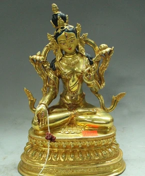 

wholesale factory 10" Tibet Buddhism Bronze 24K Gold 7 eyes White Tara Kwan-yin Guan Yin Buddha AE1024 AB1025