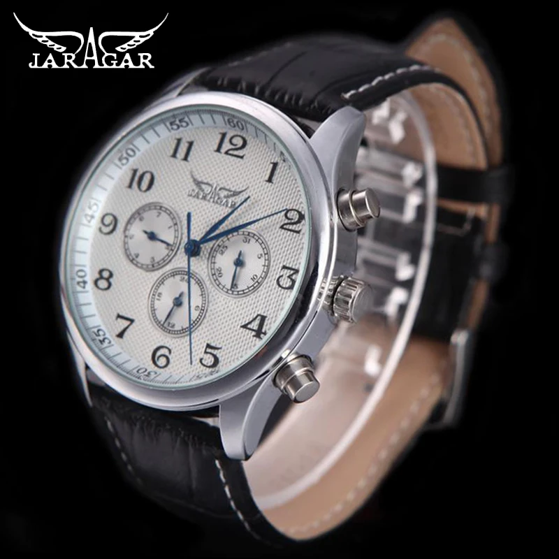 

Fashion Automatic Mechanical Watch Men JARAGA Self-Wind Sport Watches Hour Week Date Leather Simple Wristwatches