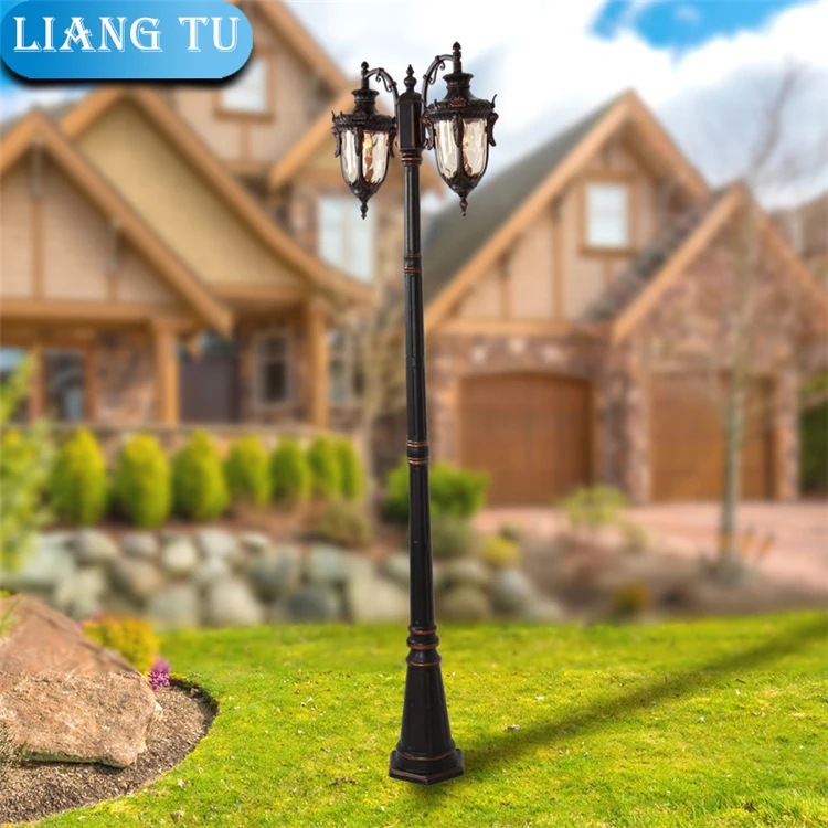 Dubbele Armen Landschap Lichten Outdoor Vintage Tuin Straat Licht Led Hoge Paal Tuin Waterdichte Gate Lamp hoge paal lamp