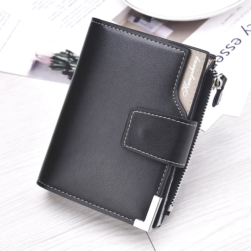 

Casual Men's Wallet Vertical Wallet Zipper Buckle Multi-function Three-fold Coin Purse Leather Wallet Men Wallets Cartera Hombre