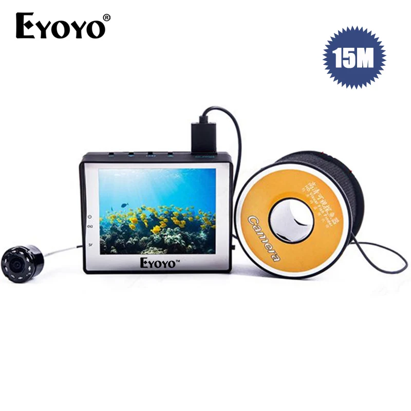

Eyoyo WF02 15M Underwater Video 1000TVL Fishing Camera Fish Finder Colour 3.5" LCD Monitor Infrared Fishfinder Sunvisor