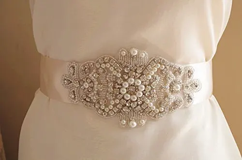 

Rhinestone Appliqued pearls and diamonds sash for wedding, bridal belt, wedding Headware Crystal applique