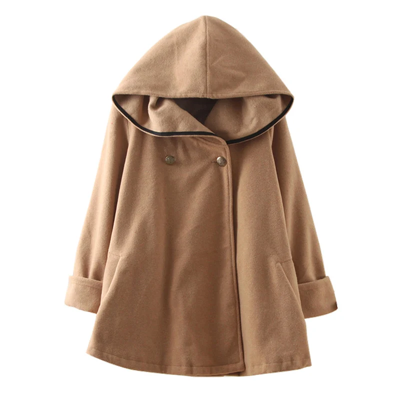Модное женское Шерстяное Пальто в европейском стиле, зимнее осеннее пальто пончо и накидки, Женская куртка с капюшоном, повседневный Тренч - Цвет: khaki  thicking