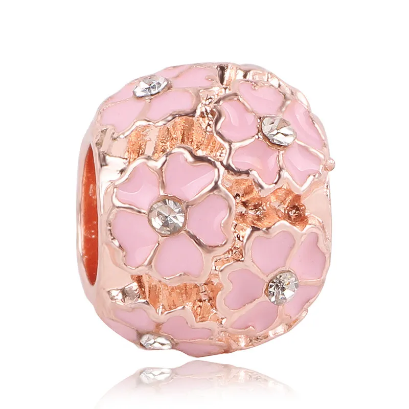 New Rose Gold Blush Pink Magnolia Bloom Bead Fit Original Pandora Charms Silver 925 Women Bracelet Jewelry DIY Making Gifts - Цвет: X-475