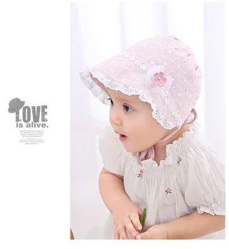 

DHL 50pcs Girls Princess Hollow Baby Girls Sun Hat Cap Lace Cotton Kids Flower Cap